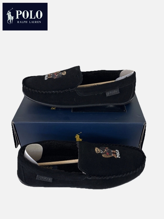 NWT Polo by Ralph Lauren Men\'s 9 Brenan Bear Embroidered Black Suede Loafers